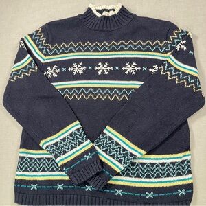Christopher & Banks Sweater Navy Blue Snowflake Pattern Women’s Size L Winter Kn